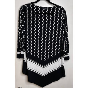 Alfani Plus Size Women's Printed V Hem Blouse Top Black 3/4 Sleeve 1X 2X